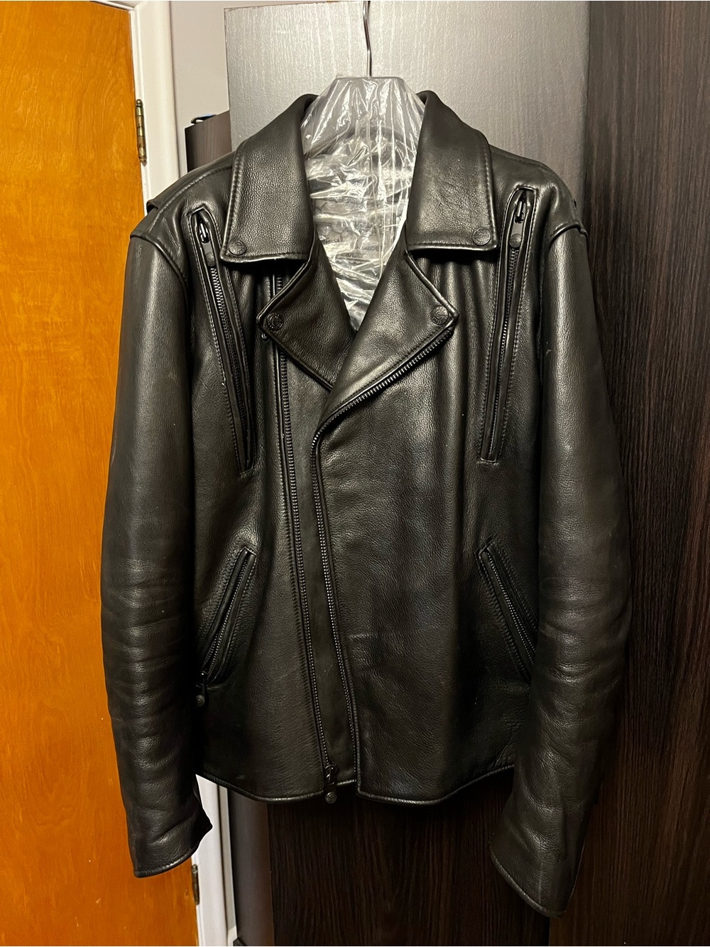 First MFG Night Rider Men's Black Leather Moto Jacket - Large